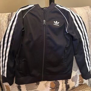 Kids Adidas Black Jacket with White Stripes